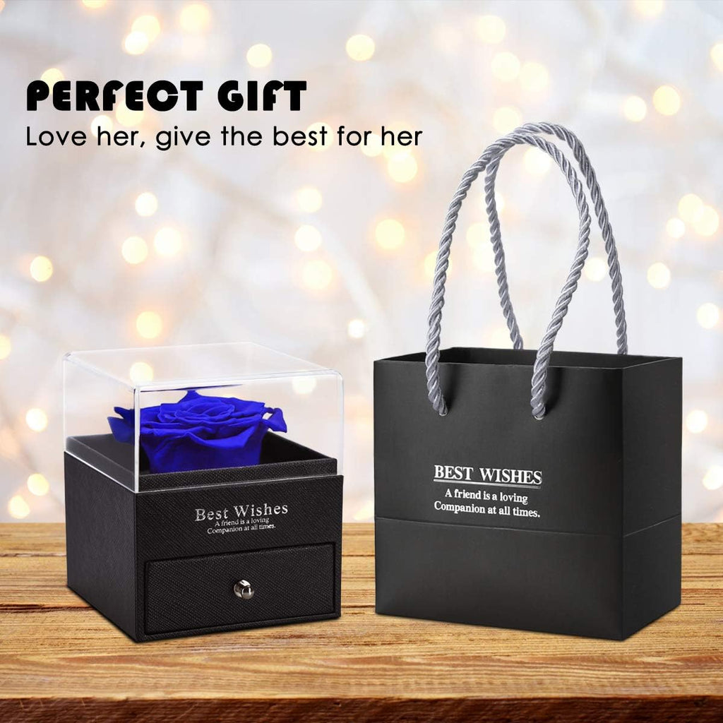 Christmas Flowers Gifts for Womans Birthday Gifts,Preserved Blue Real Rose with I Love You Necklace in 100 Languages, Unique Gifts for Girlfriend Wife Mom on Christmas Valentines Anniversary Birthday