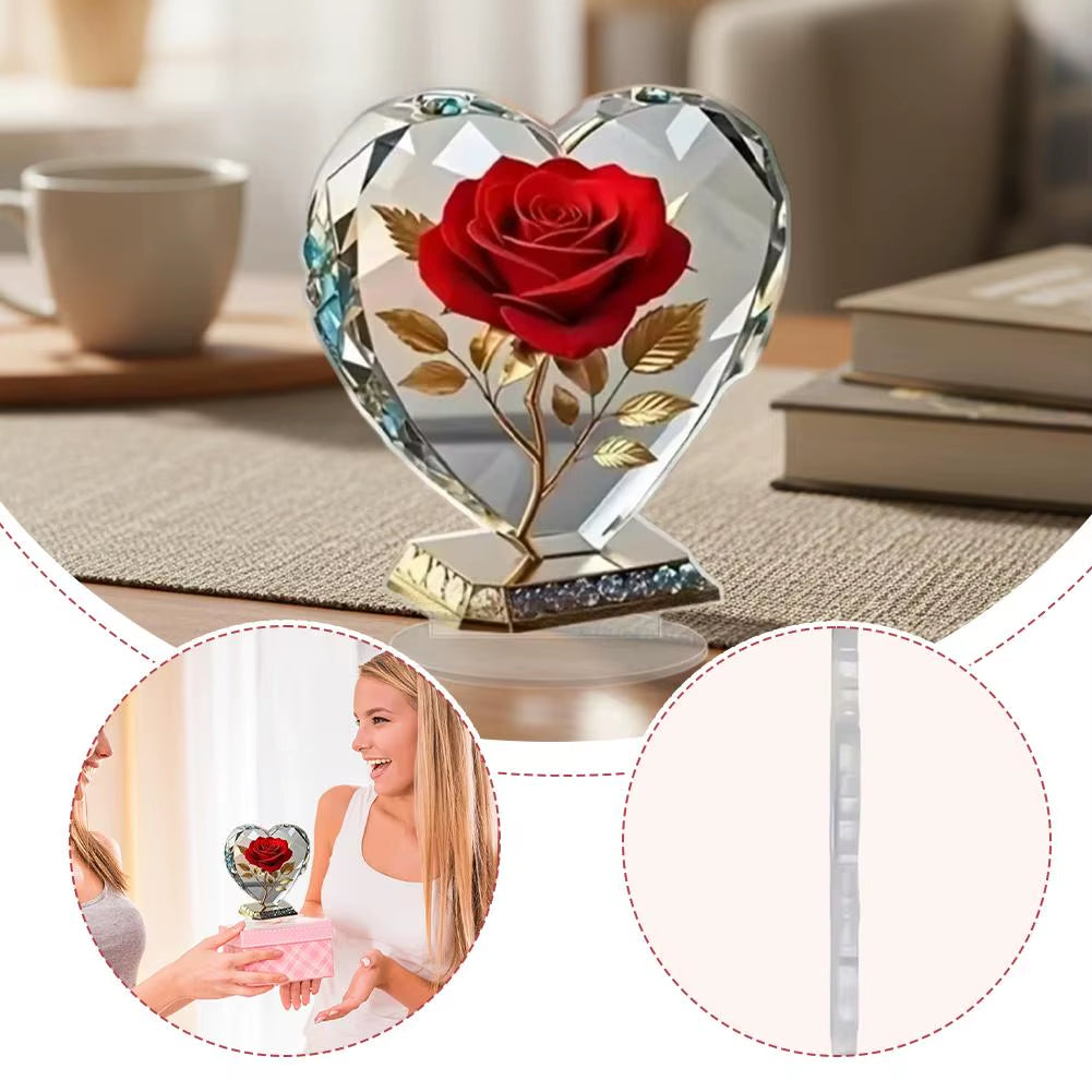 Acrylic Red Roses Decorations for Home Office Desk Enhance Visual Effects New Holiday Gift Ideas Artificial Blooming Plant Decor