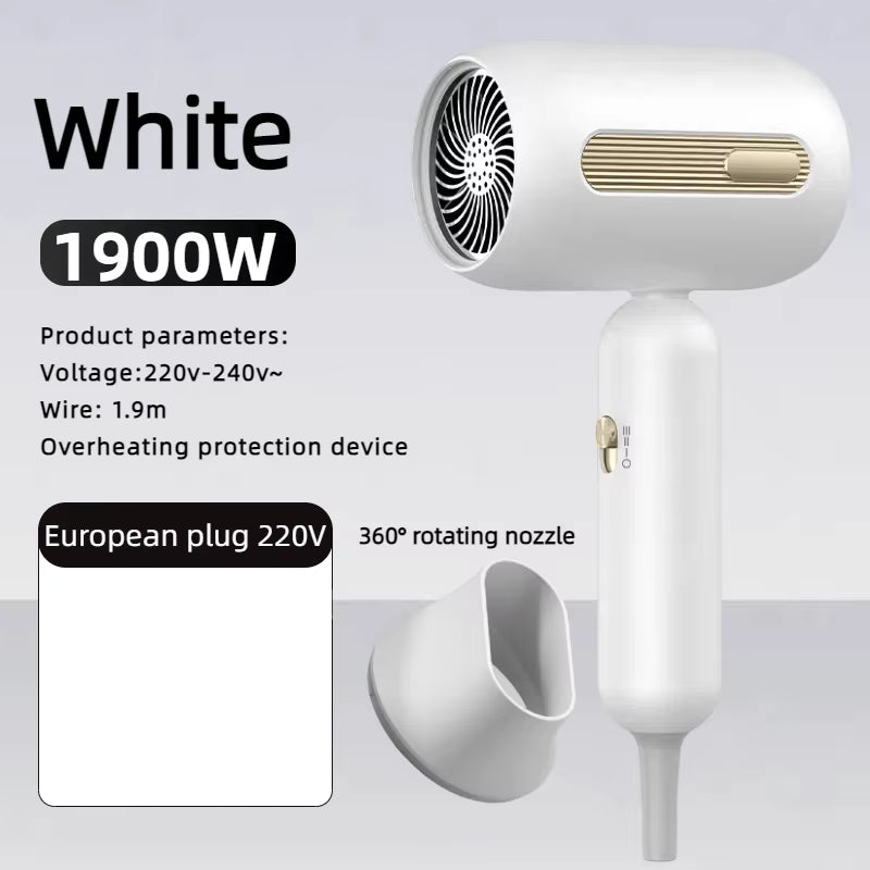 EU Plug 1900W High Quality Small Hair Dryer Portable Home Dormitory Air Blue Light Negative Ion Constant Hair Styling Tools