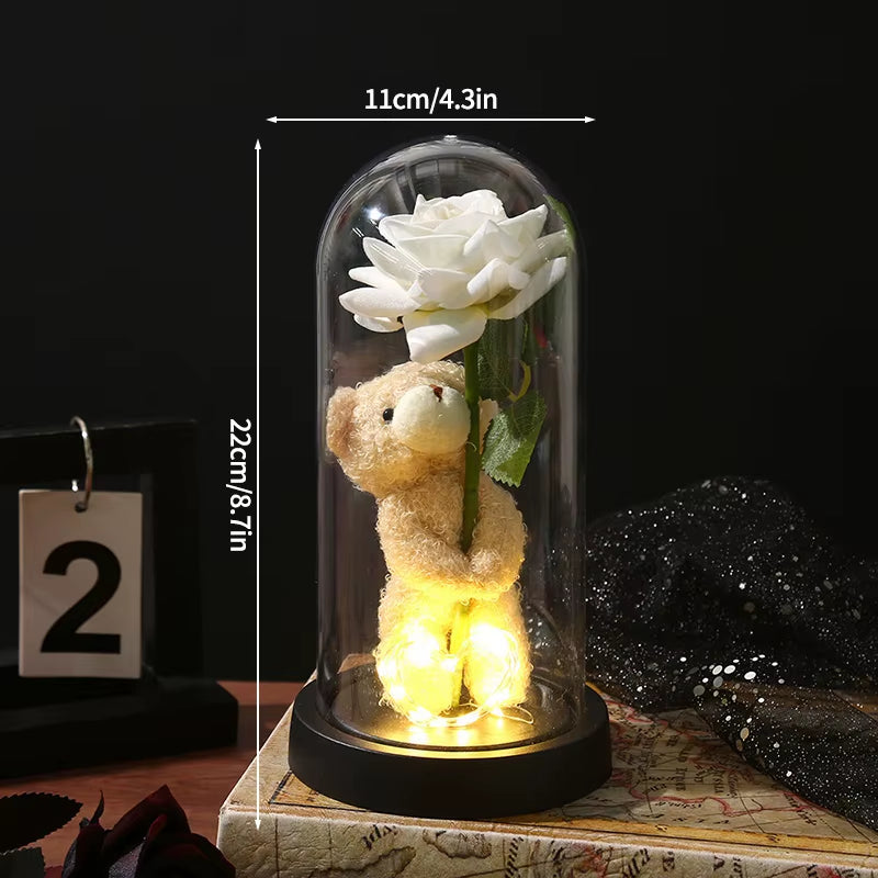 Eternal Rose Flower Glow Rose in the Glass Artificial Flower Desk Accessorie Flower with Box Alentine'S Day Christmas New Year