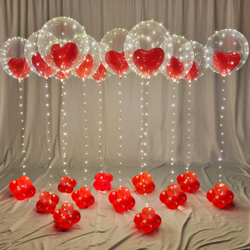 Led Luminous Light String (Excluding Battery) Transparent Wave Balloon Red Heart-Shaped Latex Balloon Luminous Party Decoration