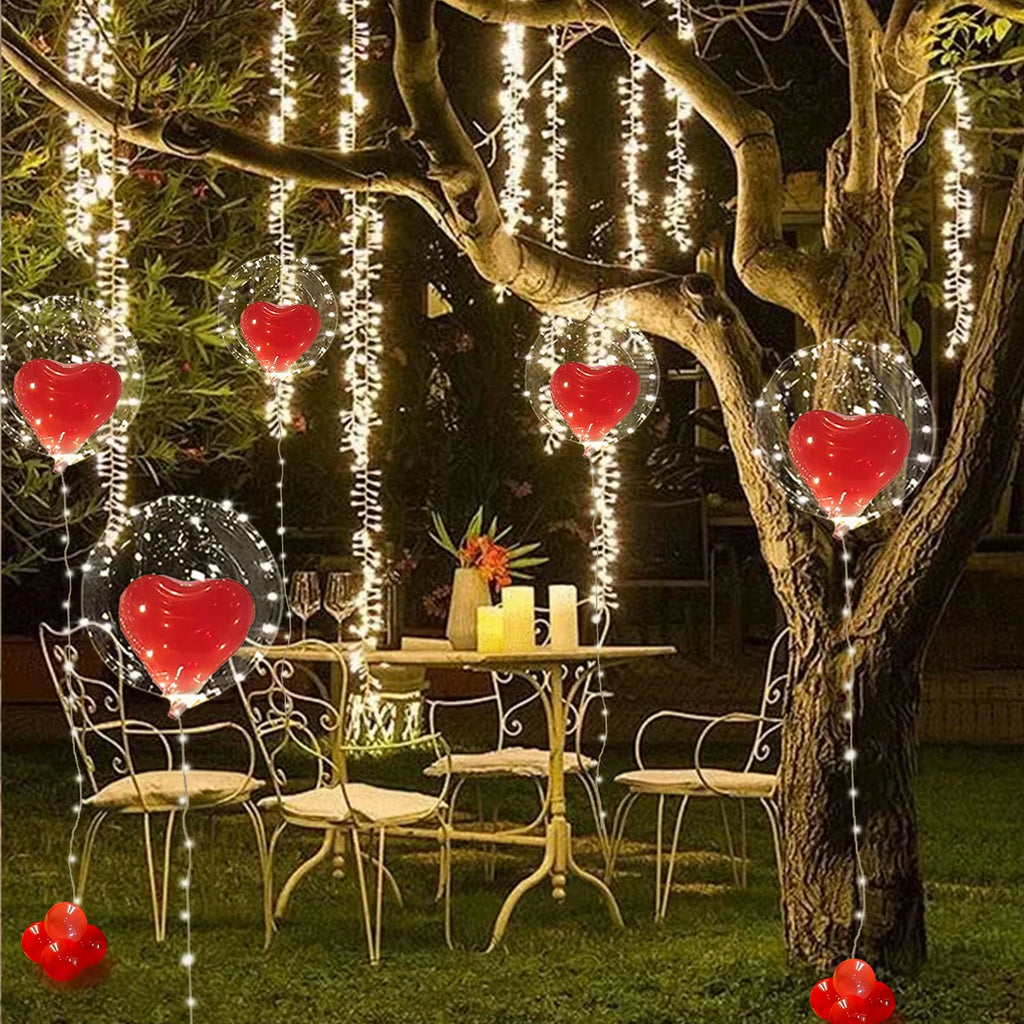 Led Luminous Light String (Excluding Battery) Transparent Wave Balloon Red Heart-Shaped Latex Balloon Luminous Party Decoration