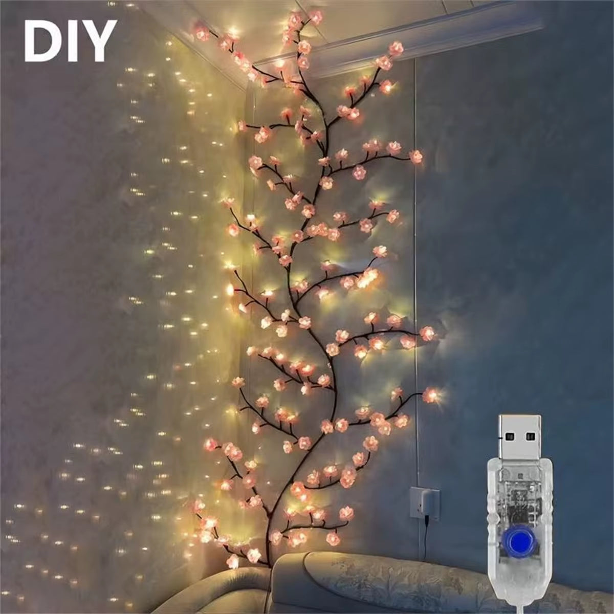 72 Led Cherry Blossom USB Tree Branch Rattan Lights 8 Modes Colorful String Lamp Valentine Christmas Wedding Bedroom Decoration