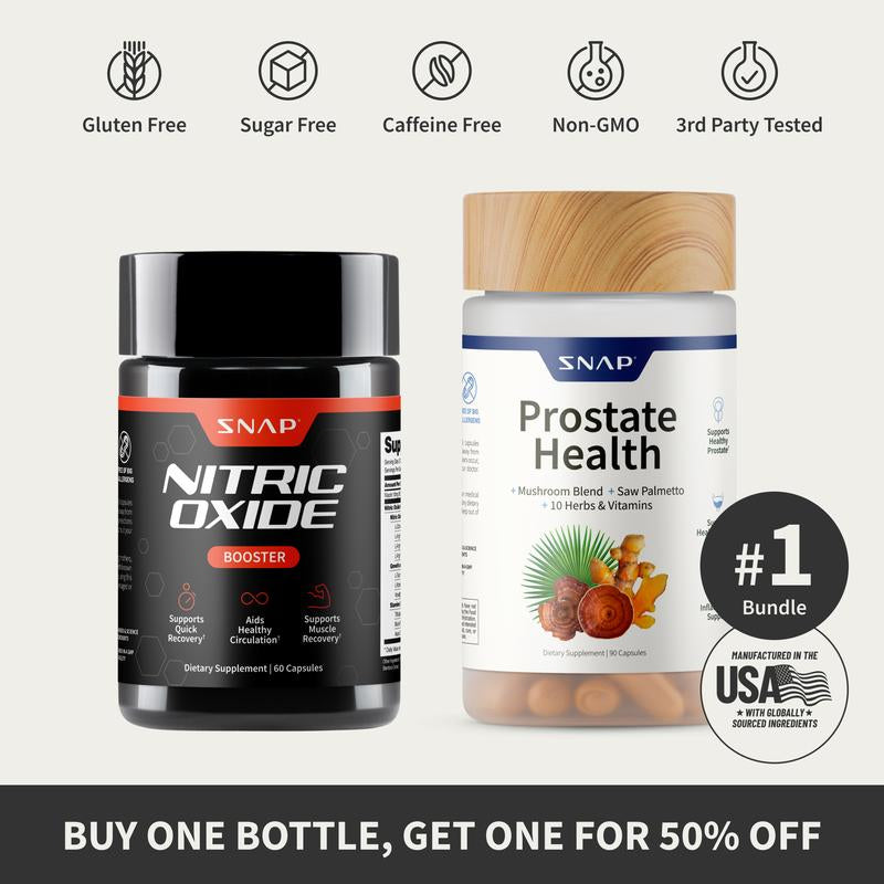 Men's Health Comprehensive Supplement Bundle - Includes Nitric Oxide Booster (60 Capsules) and Prostate Health Support Capsules for Enhanced Blood Circulation and Prostate Wellness