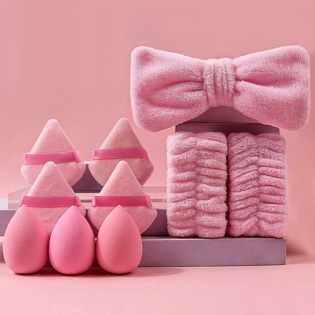 10PCS Super Soft Set Combination: Soft Hairband/Wrist Strap & Dry and Wet Dual-Purpose Makeup Sponge Powder Puff Set
