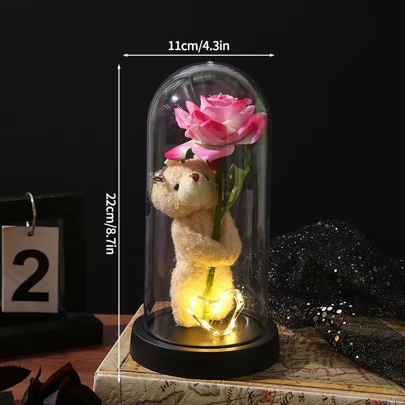 Eternal Rose Flower Glow Rose in the Glass Artificial Flower Desk Accessorie Flower with Box Alentine'S Day Christmas New Year