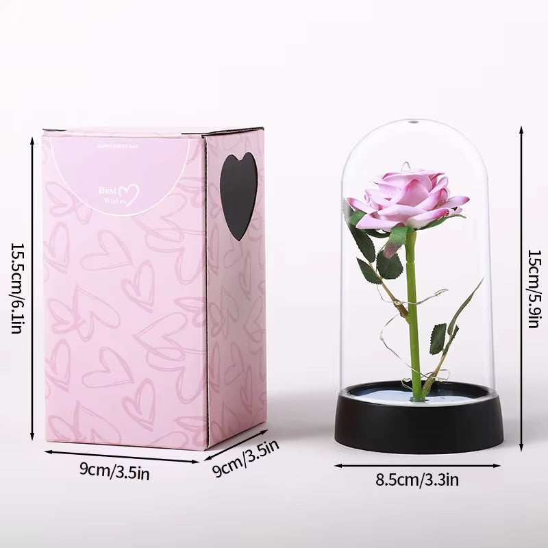Eternal Rose Flower Glow Rose in the Glass Artificial Flower Desk Accessorie Flower with Box Alentine'S Day Christmas New Year