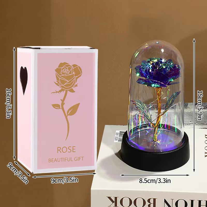 Eternal Rose Flower Glow Rose in the Glass Artificial Flower Desk Accessorie Flower with Box Alentine'S Day Christmas New Year