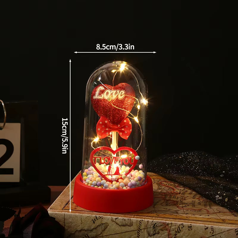 Eternal Rose Flower Glow Rose in the Glass Artificial Flower Desk Accessorie Flower with Box Alentine'S Day Christmas New Year