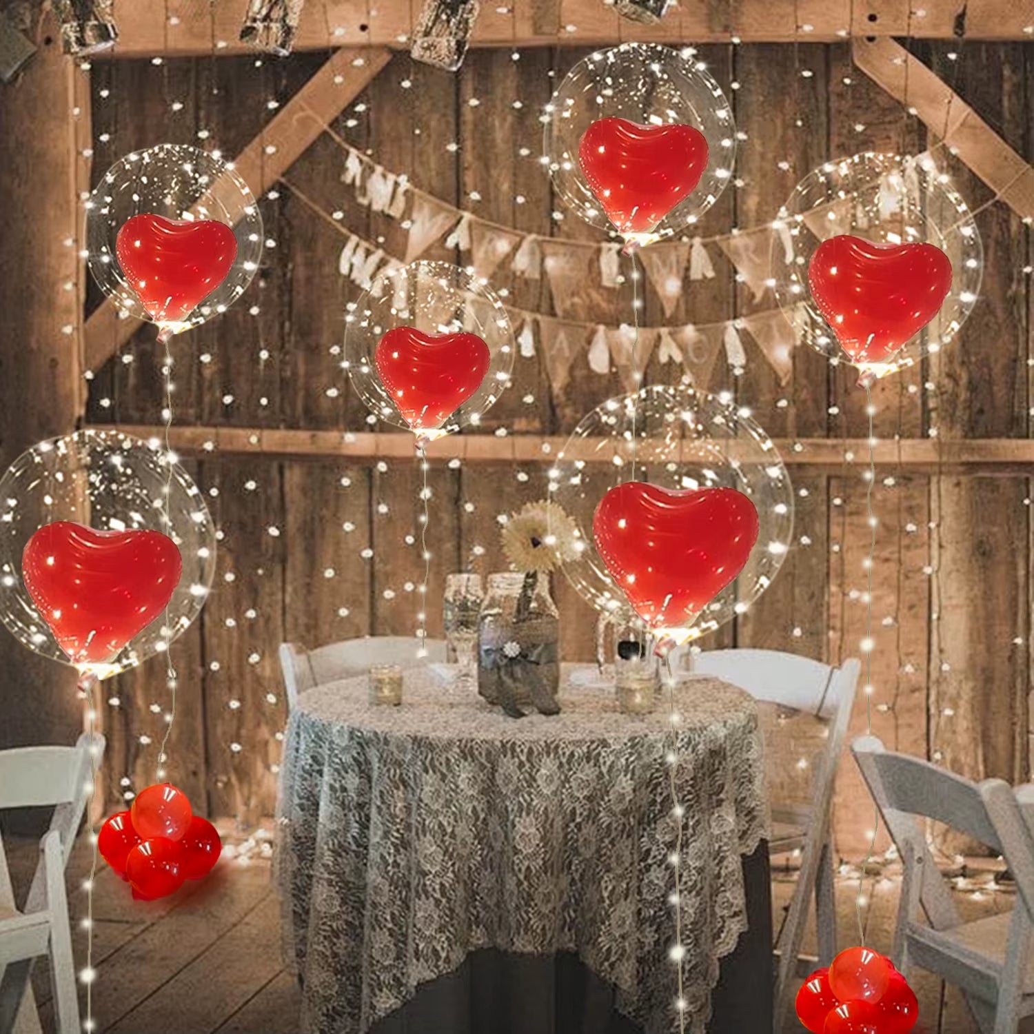 Led Luminous Light String (Excluding Battery) Transparent Wave Balloon Red Heart-Shaped Latex Balloon Luminous Party Decoration