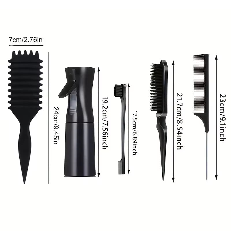 1/5/7Pcshair Care Kit Rolling Candy Brush with Rat Tail Edge Control Comb Spray Bottle Soft Satin Sleeping Cap Styling Tools