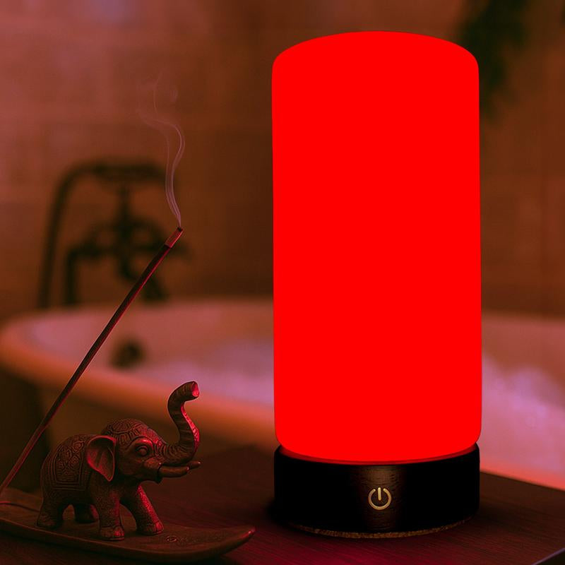 RŪBI Red Light Therapy Lamp – 670Nm Wavelength for Sleep, Relaxation & Wellness | Adjustable Brightness | Elegant Glass and Wood Design