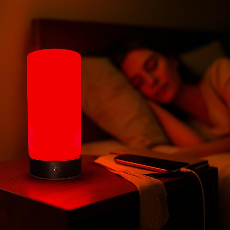 RŪBI Red Light Therapy Lamp – 670Nm Wavelength for Sleep, Relaxation & Wellness | Adjustable Brightness | Elegant Glass and Wood Design