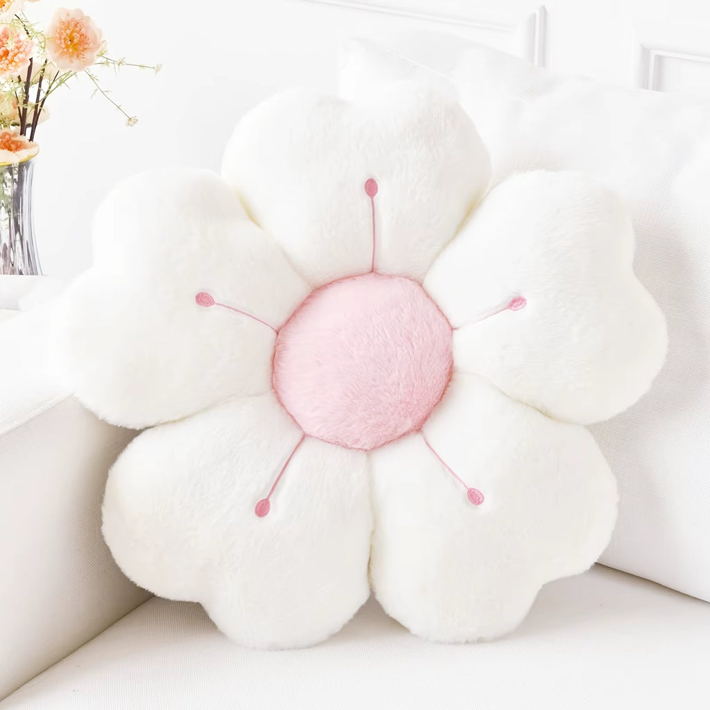 Soft Plush Daisy Flower Throw Pillow - Cozy Decorative Cushion for Bed & Sofa, White/Pink, Adorable Floral Desig
