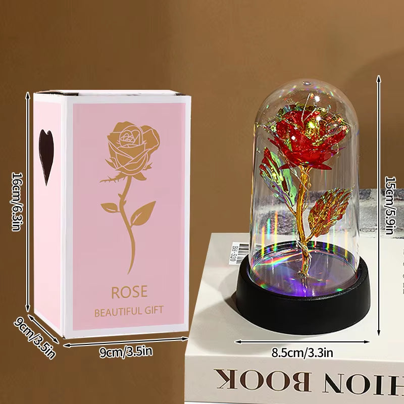 Eternal Rose Flower Glow Rose in the Glass Artificial Flower Desk Accessorie Flower with Box Alentine'S Day Christmas New Year