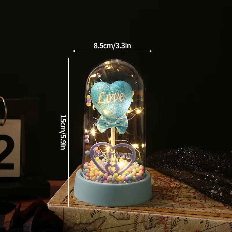 Eternal Rose Flower Glow Rose in the Glass Artificial Flower Desk Accessorie Flower with Box Alentine'S Day Christmas New Year