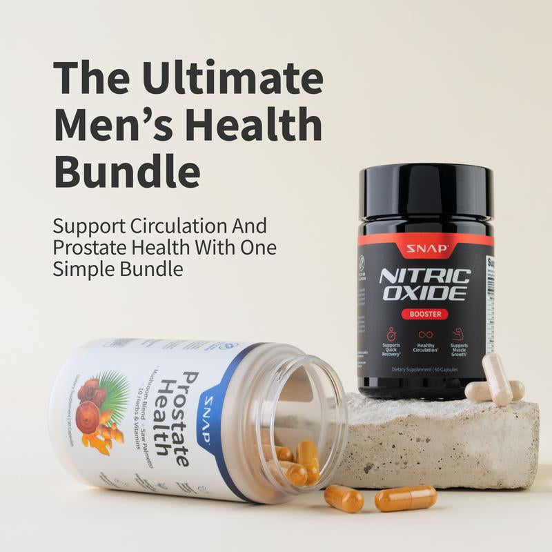 Men's Health Comprehensive Supplement Bundle - Includes Nitric Oxide Booster (60 Capsules) and Prostate Health Support Capsules for Enhanced Blood Circulation and Prostate Wellness