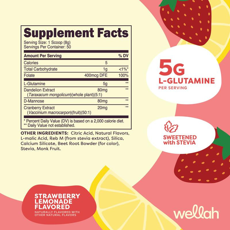 Wellah L-Glutamine Essential Amino Acid Supplement - 5g per Serving, 50 Servings