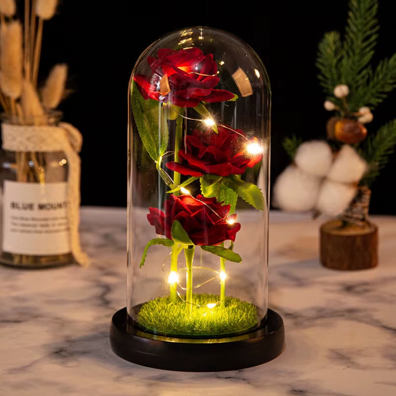 LED Galaxy Three Rose Artificial Flowers Wedding Decor Creative Valentine'S Day Mother'S Gift Battery Powered Dropshipping 1PC