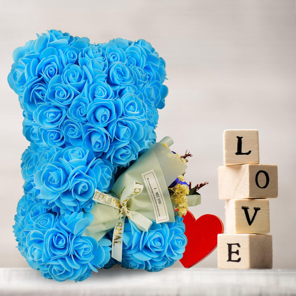 Valentines Day Gift for Her,Rose Bear Gift for Women,Flowers Gifts for Mom Wife Grandma Friends Sister,Artificial Flowers Teddy Bear with Bouquet,Greeting Card,Mother'S Day Birthday Christmas
