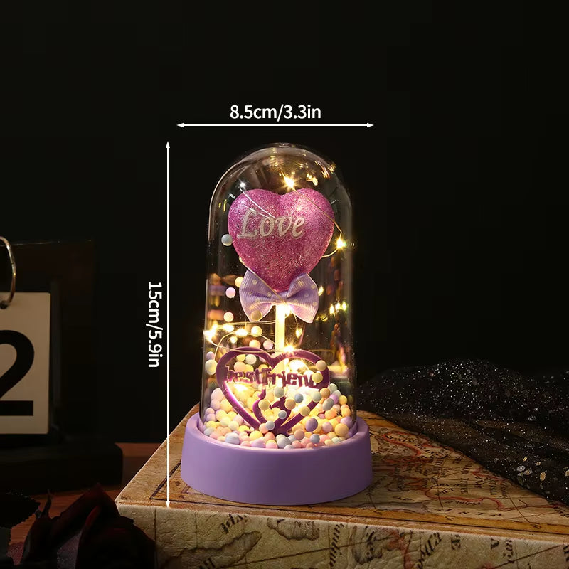 Eternal Rose Flower Glow Rose in the Glass Artificial Flower Desk Accessorie Flower with Box Alentine'S Day Christmas New Year