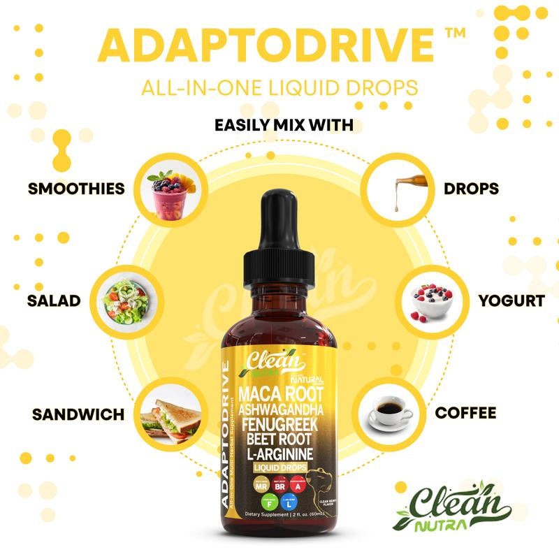 Clean Nutra Maca Root, Ashwagandha, Fenugreek, Beet Root, L-Arginine & More for Women & Men'S Optimum Health Liquid Drop – Adapto Drive