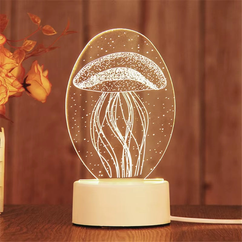 1Pc Night Light Creative Acrylic Bedroom Bedside LED Table Lamp Holiday Event Gift System Gifts
