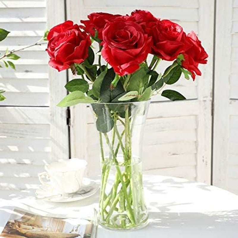 12Pcs Artificial Red Roses Flowers Silk Realistic Roses with Long Stems Fake Roses in Bulk for DIY Wedding Party Home Decoration(Red)
