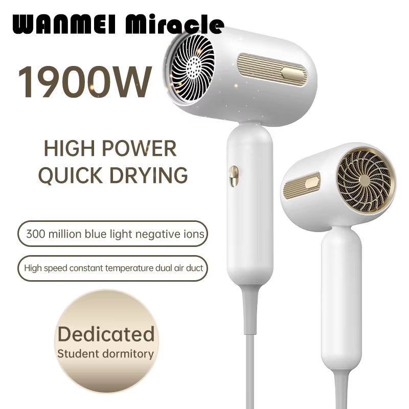 EU Plug 1900W High Quality Small Hair Dryer Portable Home Dormitory Air Blue Light Negative Ion Constant Hair Styling Tools