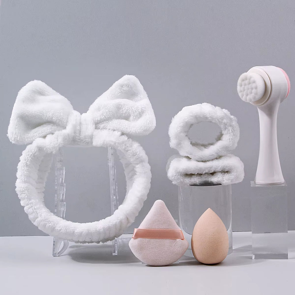 6PCS Professional Beauty Tools: Super Soft Unisex Cleansing Set + Dry and Wet Dual-Purpose Sponge Powder Puff Set