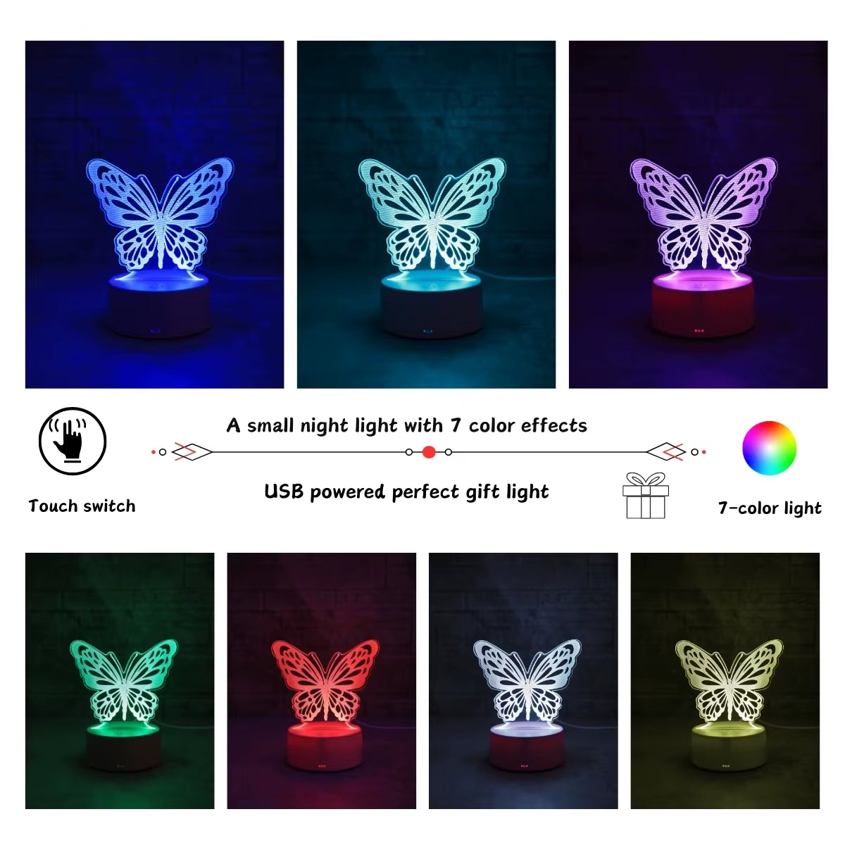 3D Butterfly Creative Night Light USB Home Decoration Table Decoration Living Room Bedroom Decoration Light Birthday Gift
