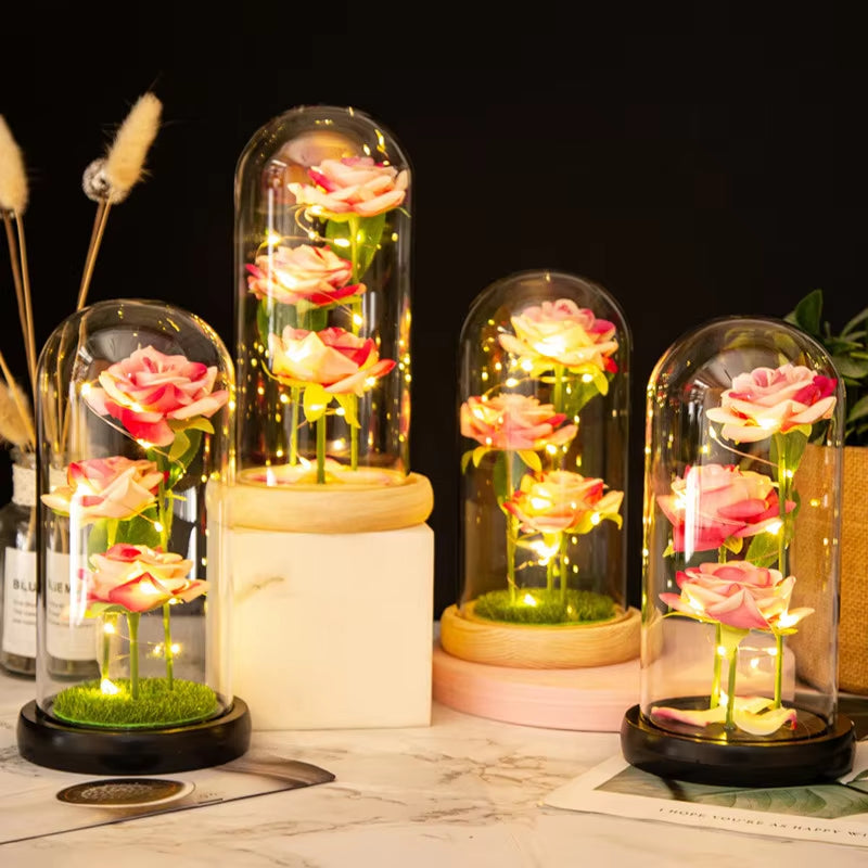 LED Galaxy Three Rose Artificial Flowers Wedding Decor Creative Valentine'S Day Mother'S Gift Battery Powered Dropshipping 1PC