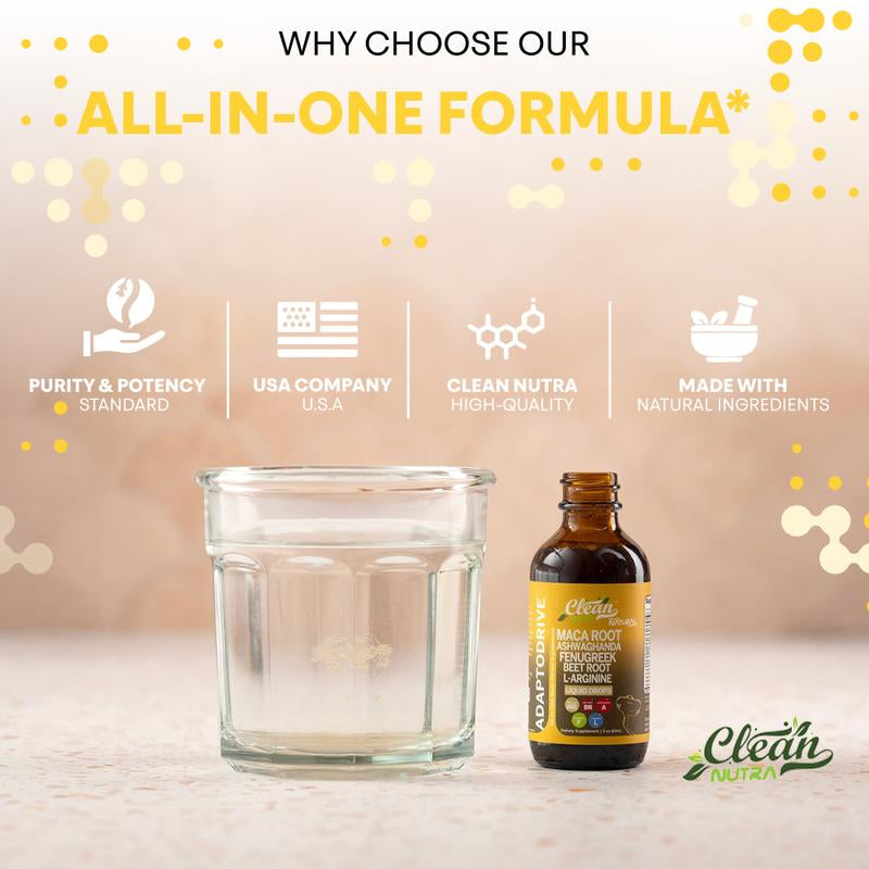 Clean Nutra Maca Root, Ashwagandha, Fenugreek, Beet Root, L-Arginine & More for Women & Men'S Optimum Health Liquid Drop – Adapto Drive