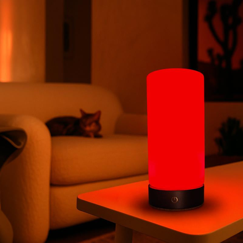 RŪBI Red Light Therapy Lamp – 670Nm Wavelength for Sleep, Relaxation & Wellness | Adjustable Brightness | Elegant Glass and Wood Design