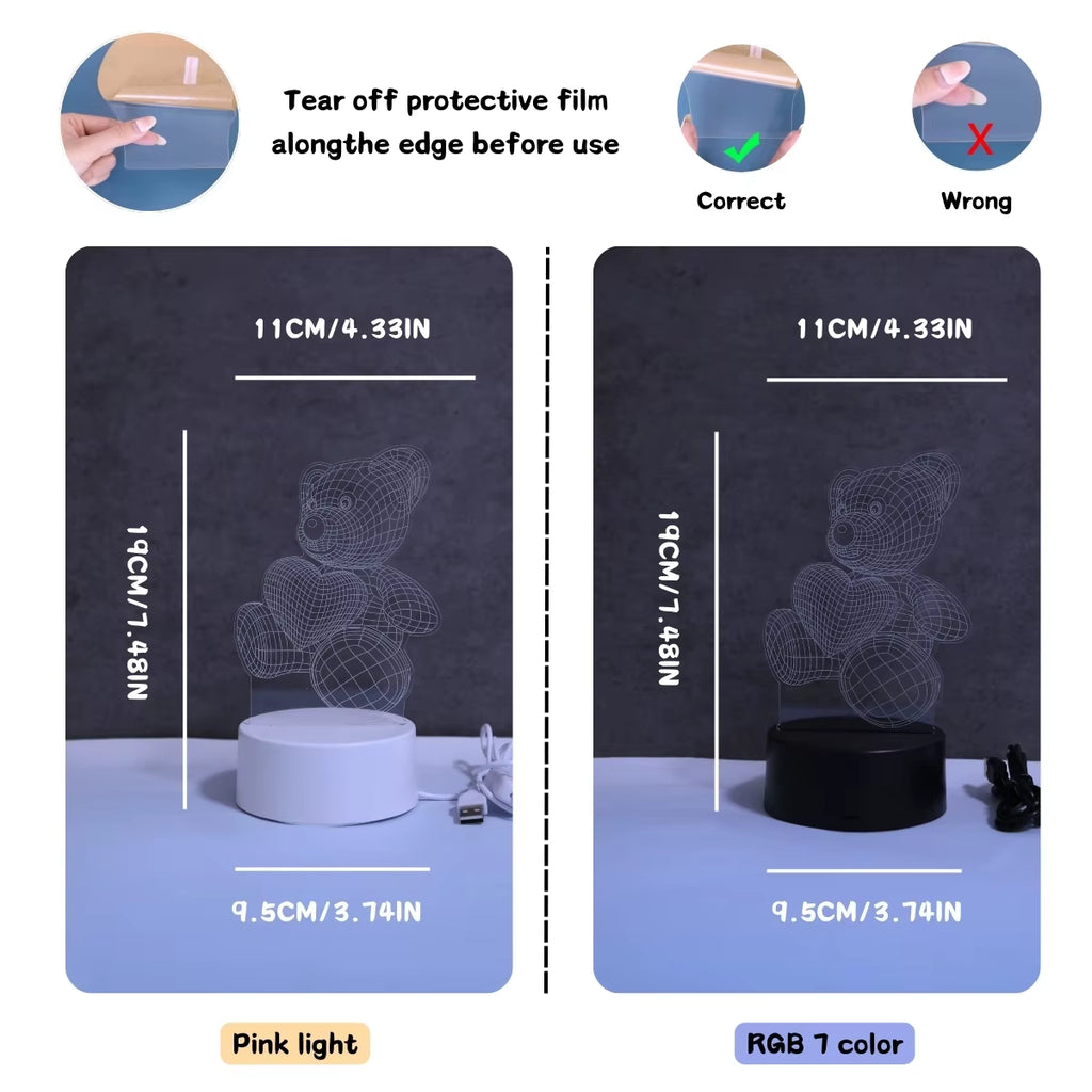 USB 3D Night Light Bear Creative Night Light, Home, Dining Table, Living Room Decoration, Birthday and Holiday Gift Night Light