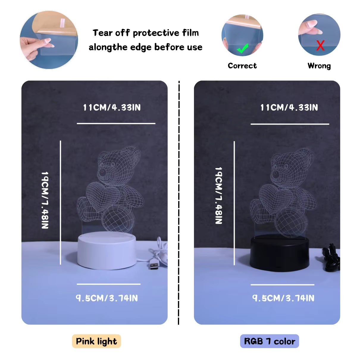 USB 3D Night Light Bear Creative Night Light, Home, Dining Table, Living Room Decoration, Birthday and Holiday Gift Night Light