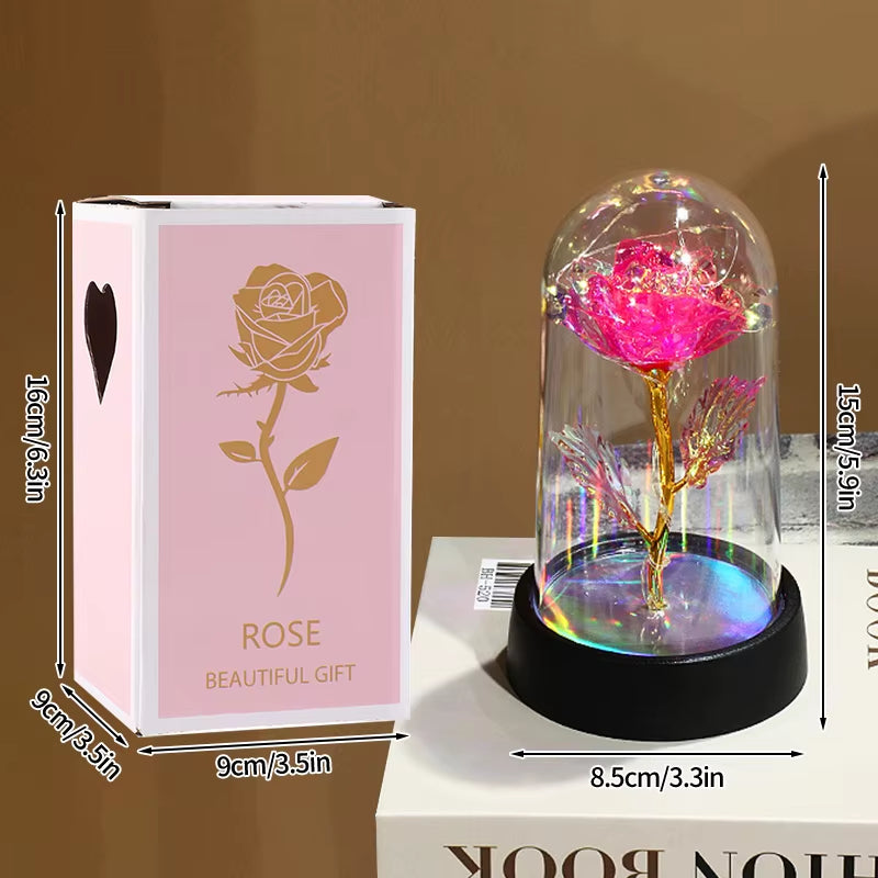Eternal Rose Flower Glow Rose in the Glass Artificial Flower Desk Accessorie Flower with Box Alentine'S Day Christmas New Year