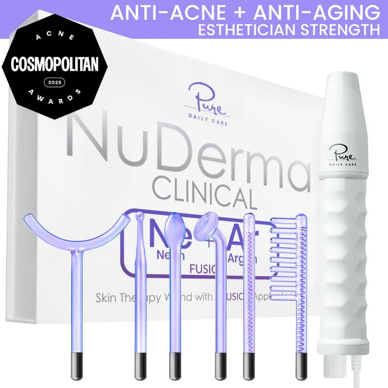 Nuderma Clinical High Frequency Wand with Fusion Neon-Argon Applicators Anti-Aging Anti-Acne by Pure Daily Care Facial Beauty Instrument