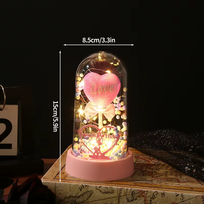 Eternal Rose Flower Glow Rose in the Glass Artificial Flower Desk Accessorie Flower with Box Alentine'S Day Christmas New Year