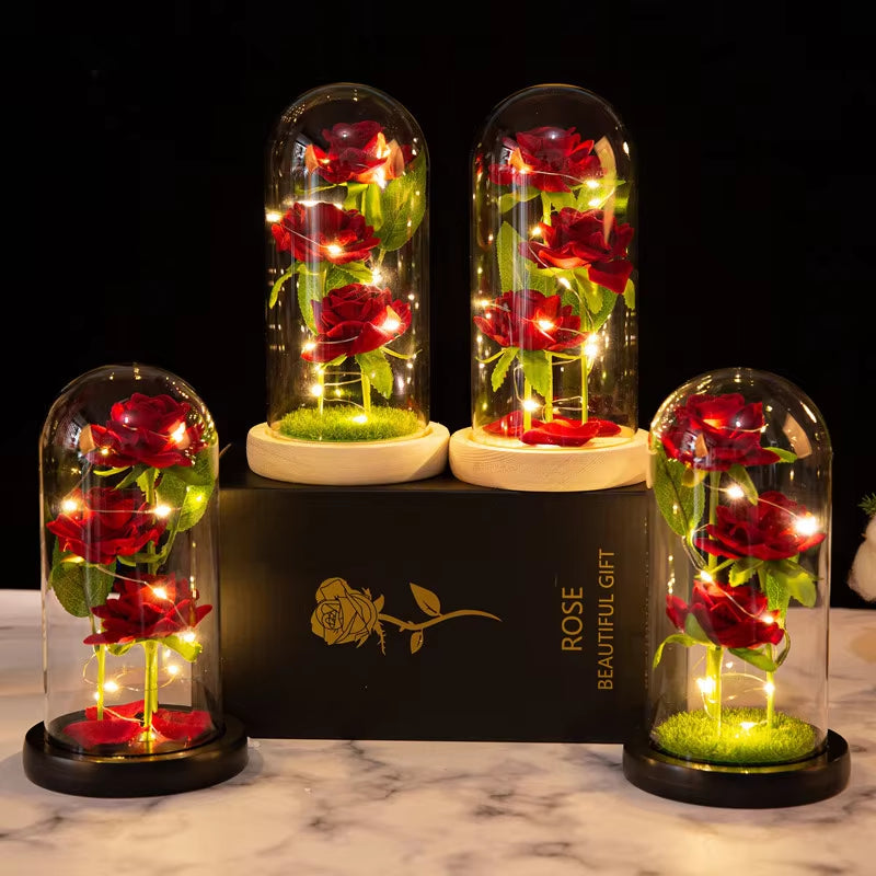 LED Galaxy Three Rose Artificial Flowers Wedding Decor Creative Valentine'S Day Mother'S Gift Battery Powered Dropshipping 1PC