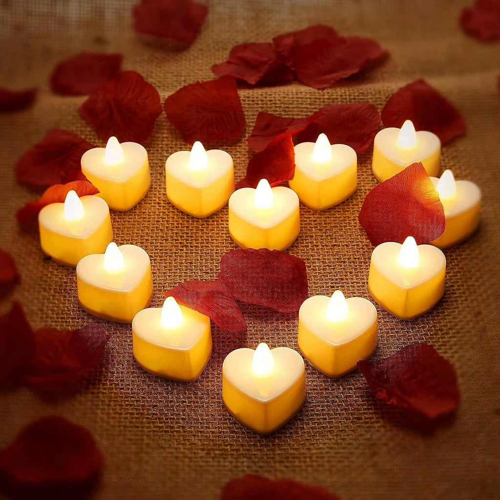 24Pcs Heart Shape LED Flameless Tealight Candles Decorations for Romantic Night Valentine'S Day Wedding Anniversary or Table D