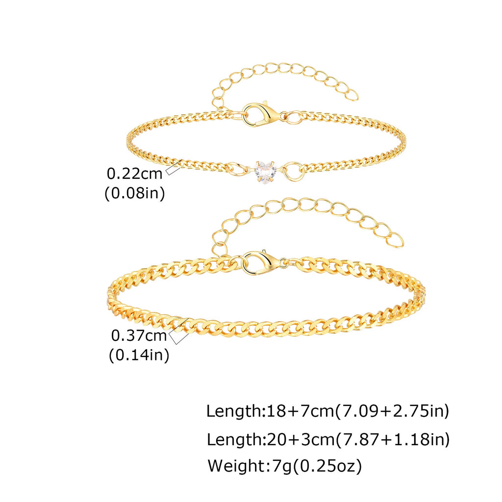 Gold Color Chain Bracelet for Couple Women Men,Stainless Steel Heart Shape Zircon Adjustable Wristband,Valentine'S Day Gift