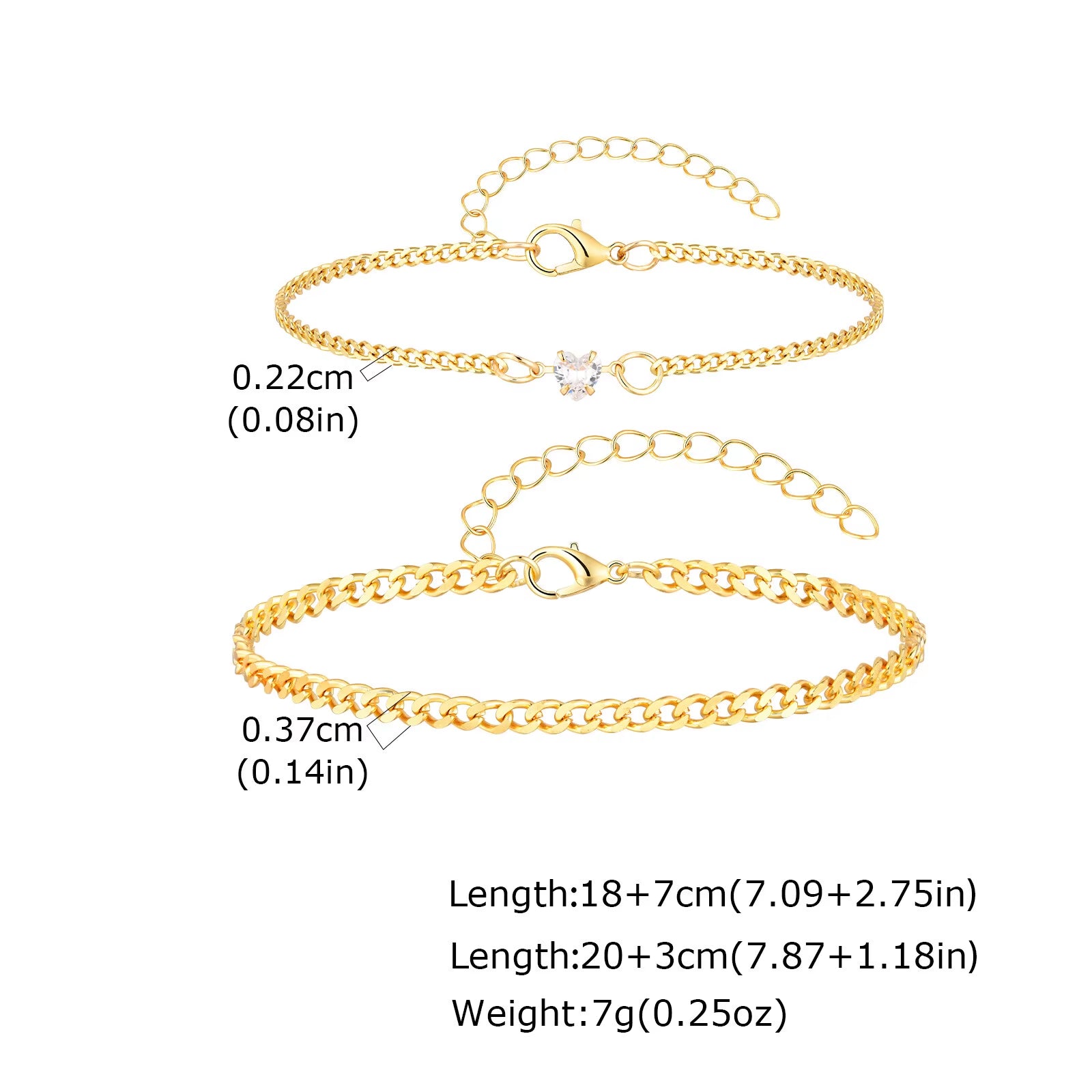 Gold Color Chain Bracelet for Couple Women Men,Stainless Steel Heart Shape Zircon Adjustable Wristband,Valentine'S Day Gift