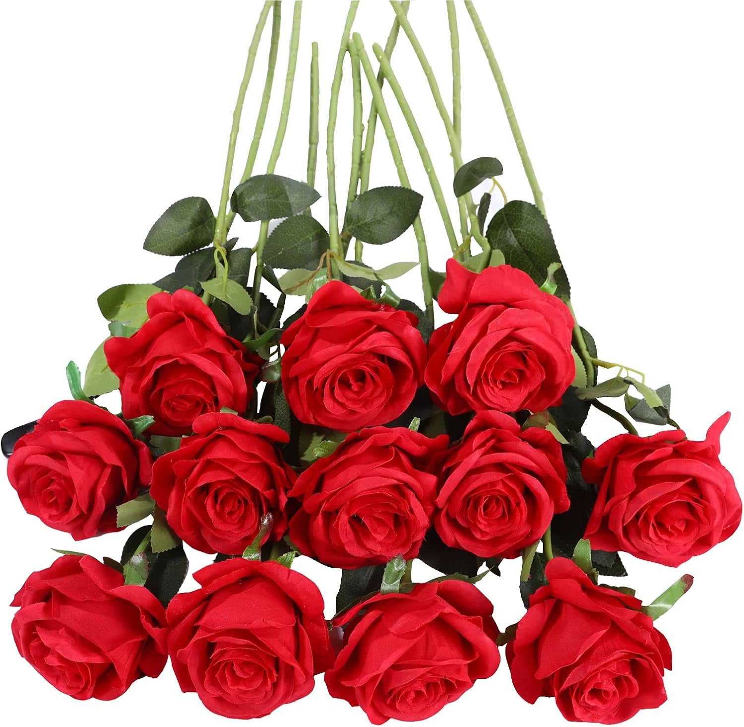 12Pcs Artificial Red Roses Flowers Silk Realistic Roses with Long Stems Fake Roses in Bulk for DIY Wedding Party Home Decoration(Red)