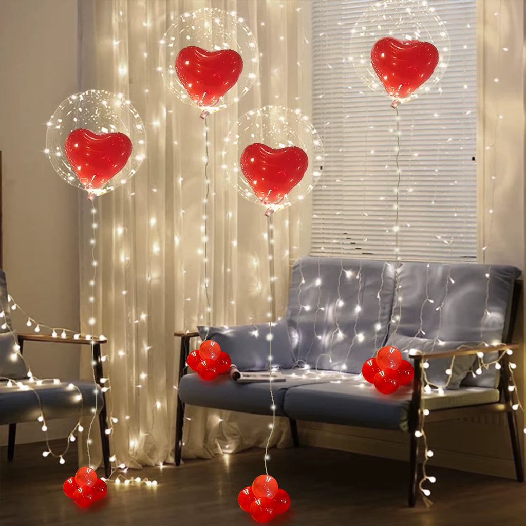Led Luminous Light String (Excluding Battery) Transparent Wave Balloon Red Heart-Shaped Latex Balloon Luminous Party Decoration