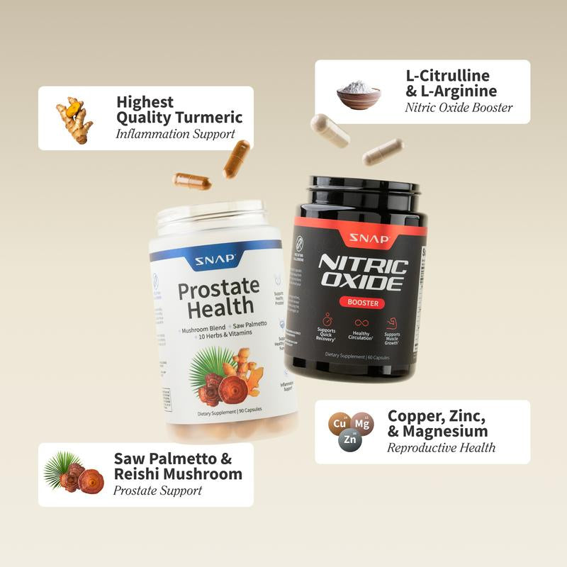 Men's Health Comprehensive Supplement Bundle - Includes Nitric Oxide Booster (60 Capsules) and Prostate Health Support Capsules for Enhanced Blood Circulation and Prostate Wellness