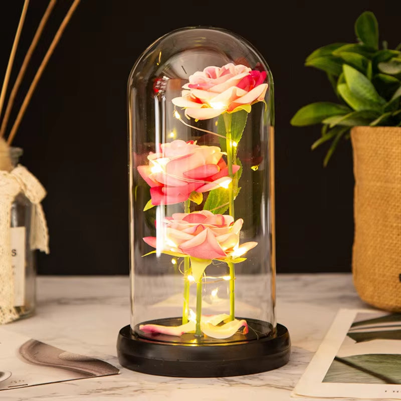 LED Galaxy Three Rose Artificial Flowers Wedding Decor Creative Valentine'S Day Mother'S Gift Battery Powered Dropshipping 1PC