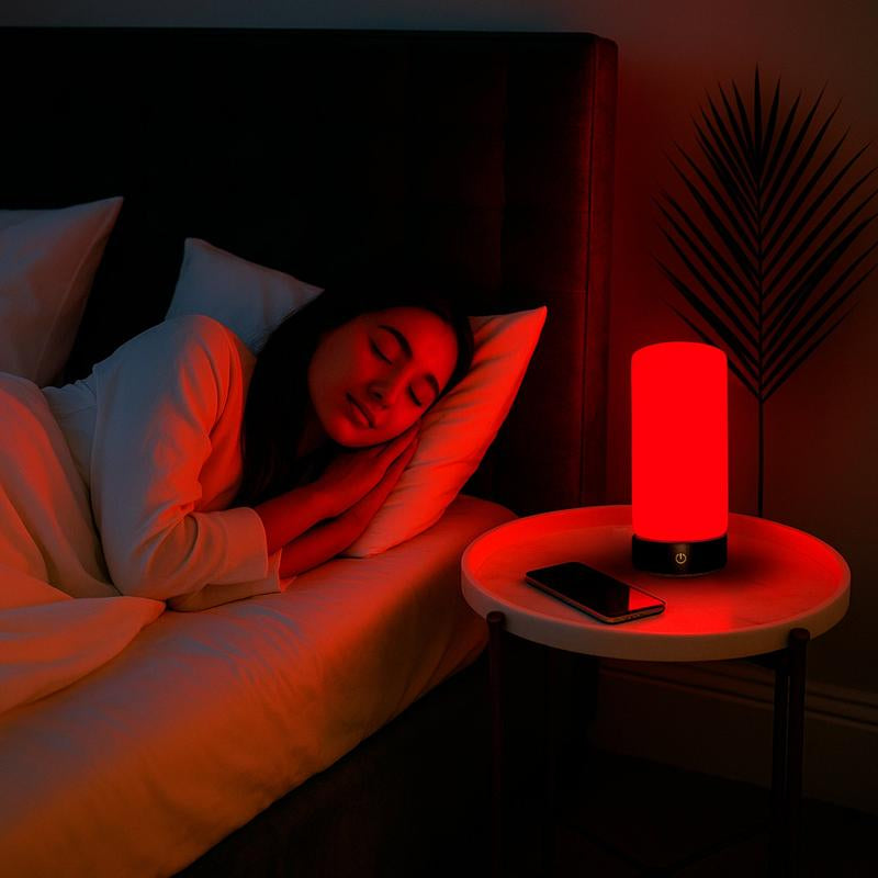 RŪBI Red Light Therapy Lamp – 670Nm Wavelength for Sleep, Relaxation & Wellness | Adjustable Brightness | Elegant Glass and Wood Design
