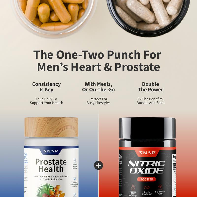 Men's Health Comprehensive Supplement Bundle - Includes Nitric Oxide Booster (60 Capsules) and Prostate Health Support Capsules for Enhanced Blood Circulation and Prostate Wellness