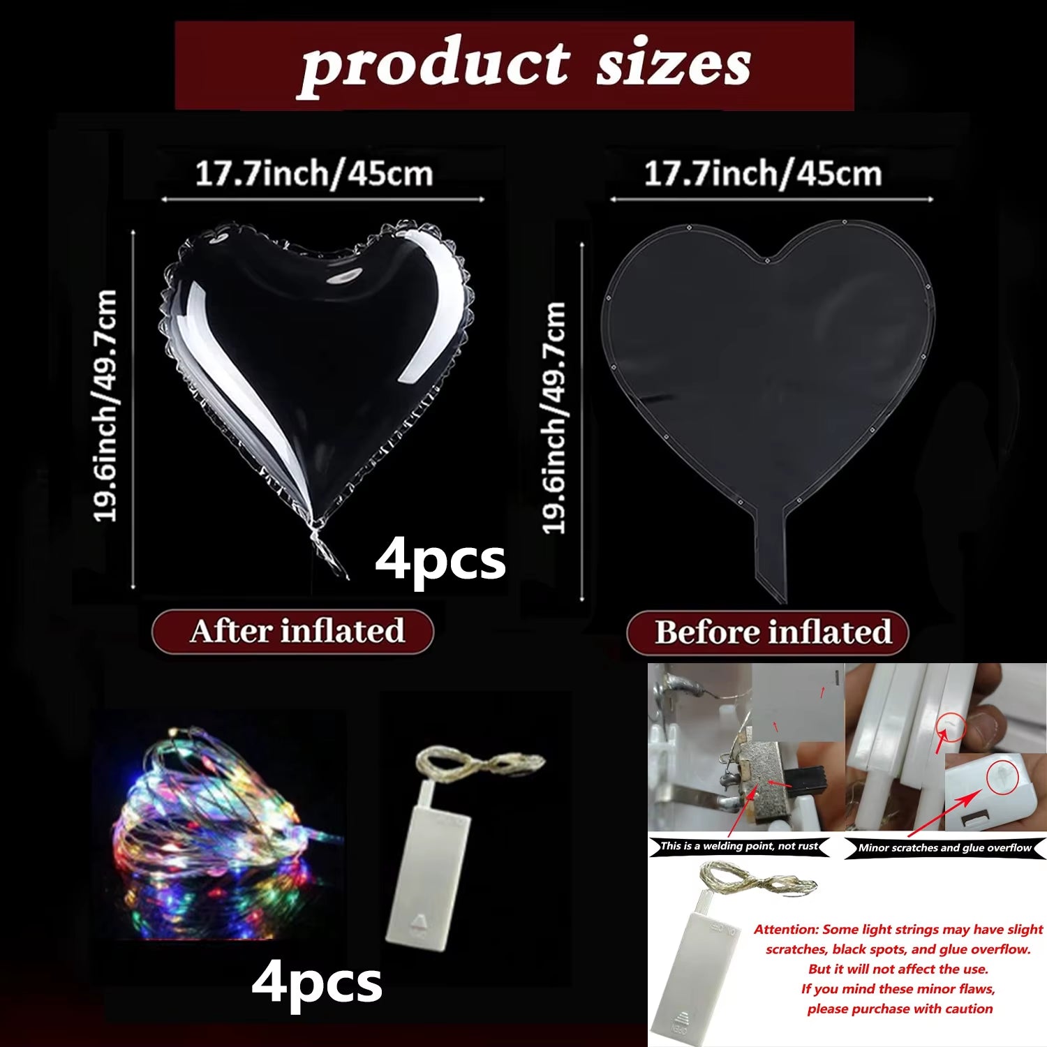 Glowing Heart-Shaped Led Light Wave Balloon (Excluding Inner Electricity) Valentine'S Day Wedding Birthday Party Decoration